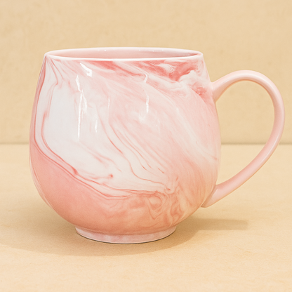 Pink Marble Ceramic Coffee Mug for Women – Elegant Round Shape Cup for Tea, Coffee & Milk – Premium Glossy Finish Designer Mug for Gifting, Office & Home Use