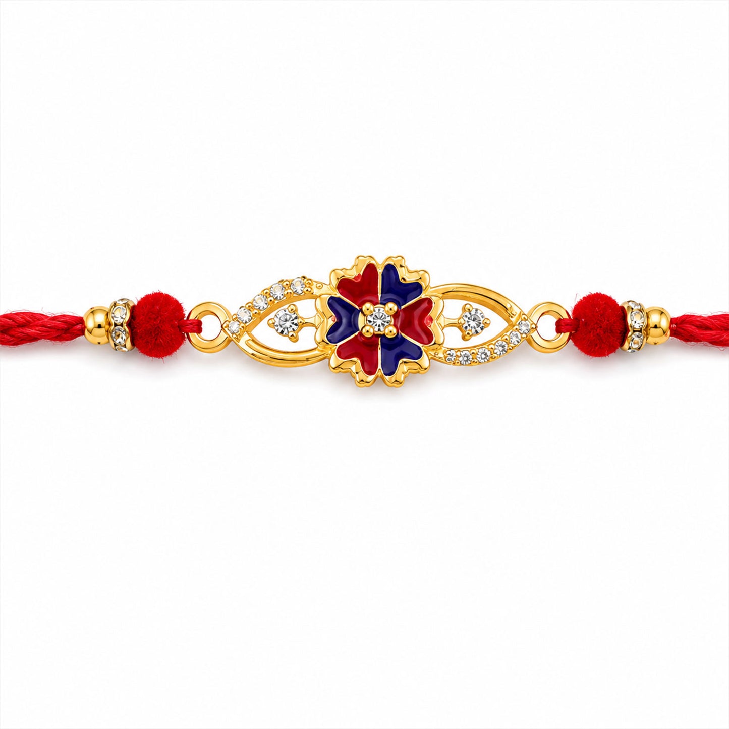 Blue & Red Meenakari Floral Designer Rakhi for Brother, AD Stones Gift