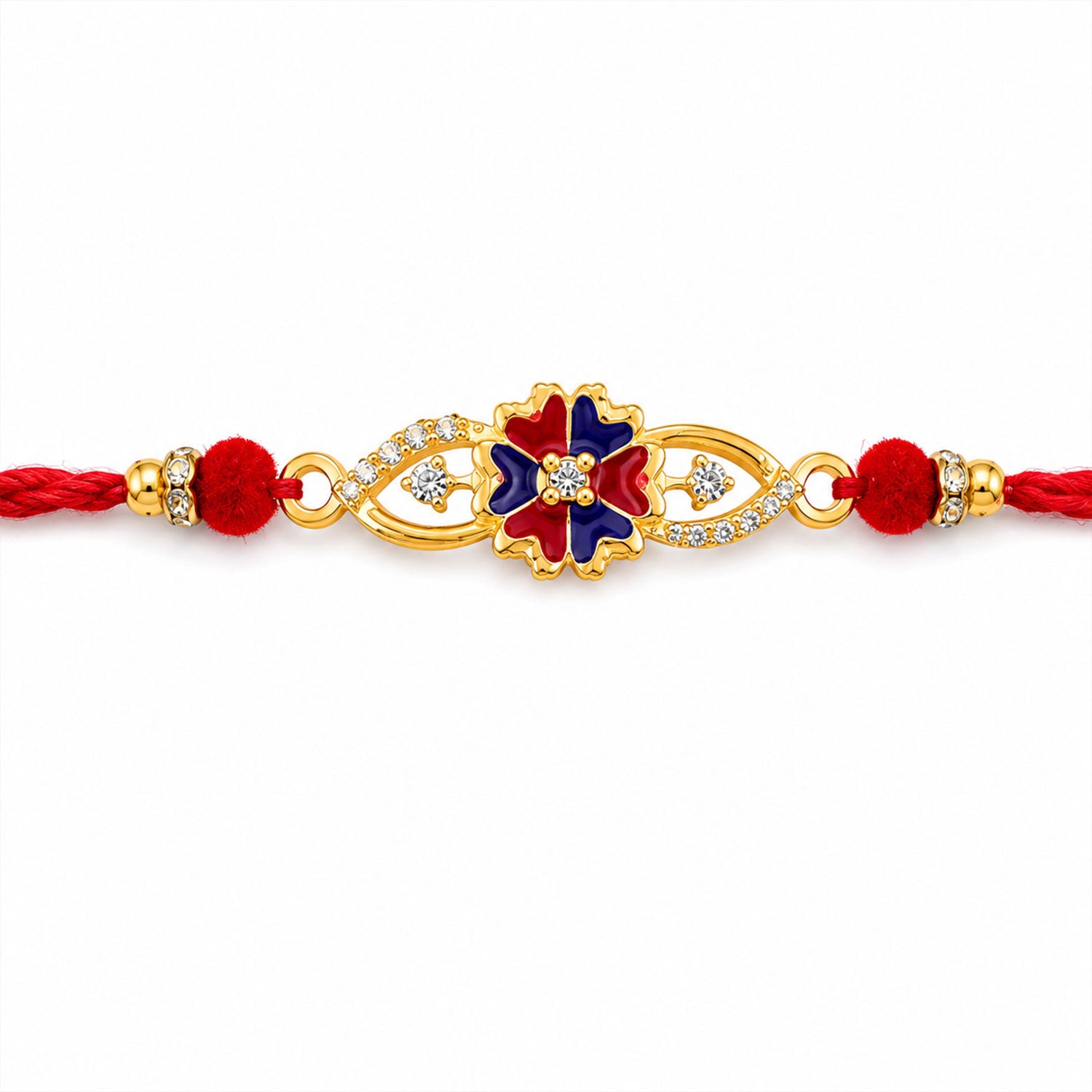 Blue & Red Meenakari Floral Designer Rakhi for Brother, AD Stones Gift