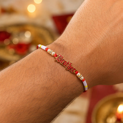 Text Charm Pearl Beads Rakhi Elegant Raksha Bandhan Gift (10pcs)