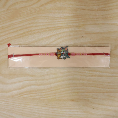 Tom Jerry Cartoon Rakhi with Pink Beads and Sweet Kids Look