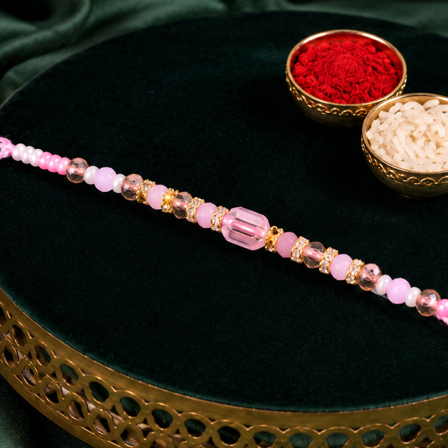 Soft Pearl Beaded Rakhi with Delicate Colors and Beautiful Bracelet Style Finish
