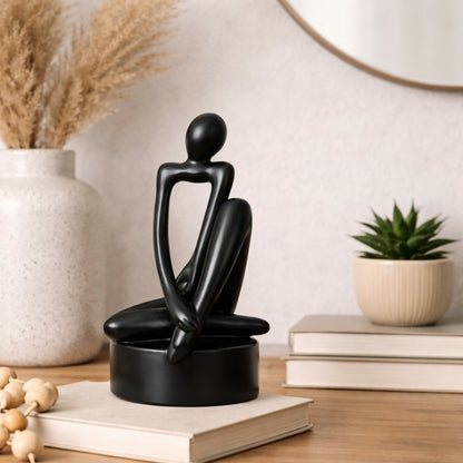 Abstract Sitting Man poly-resin Sculpture Black Modern Home Decor Showpiece