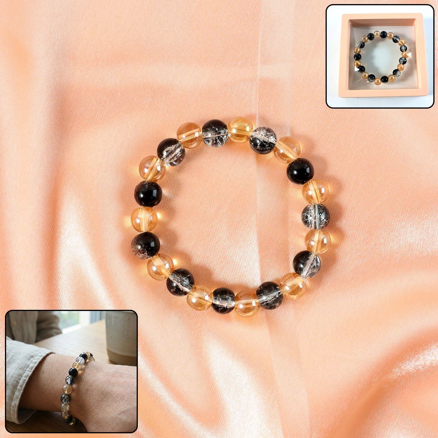 Elegant Dual-Tone Crystal Beaded Stretch Bracelet (1 Pc)