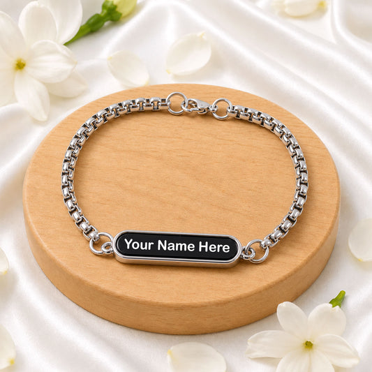 Personalized silver bracelet for men with custom engraving