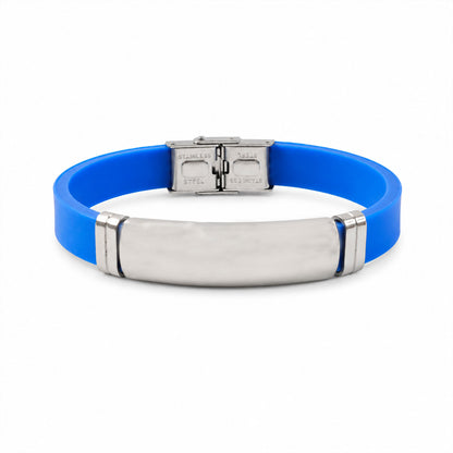 Stylish silicone and metal bracelet, a versatile accessory for both men and women.