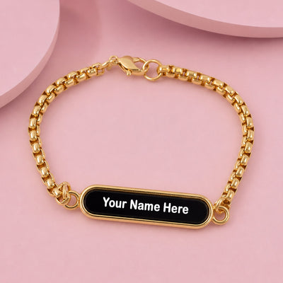 Personalized Name Bracelet – Custom Black Enamel Chain for Men