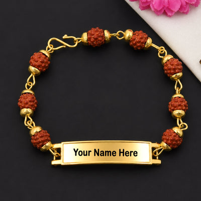 Personalised Gold Plated Name Bracelet with Beaded Chain for Him