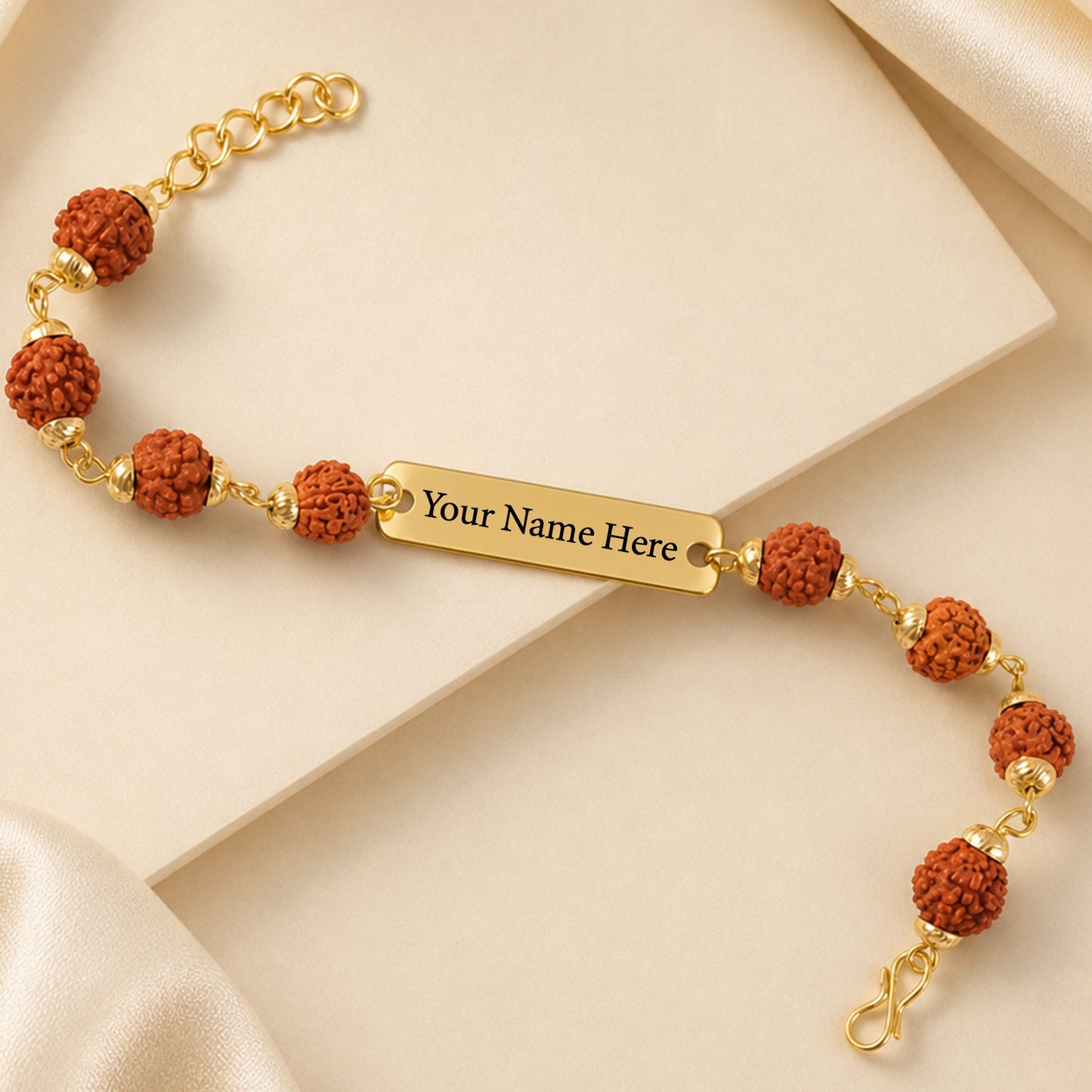 Customized Rudraksha Bracelet Golden Plate Engraved Name (1 Pc)