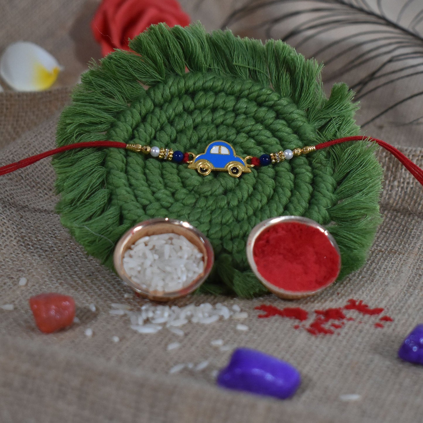 Blue Car Rakhi for Kids Playful Design for Raksha Bandhan (10pcs)