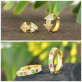 Gold Plated Floral Cluster Huggie Hoop Earrings – Elegant Set of 2