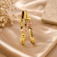 Designer Pink Crystal Blossom Golden Kadli Bracelet Set (Imitation Jewellery)