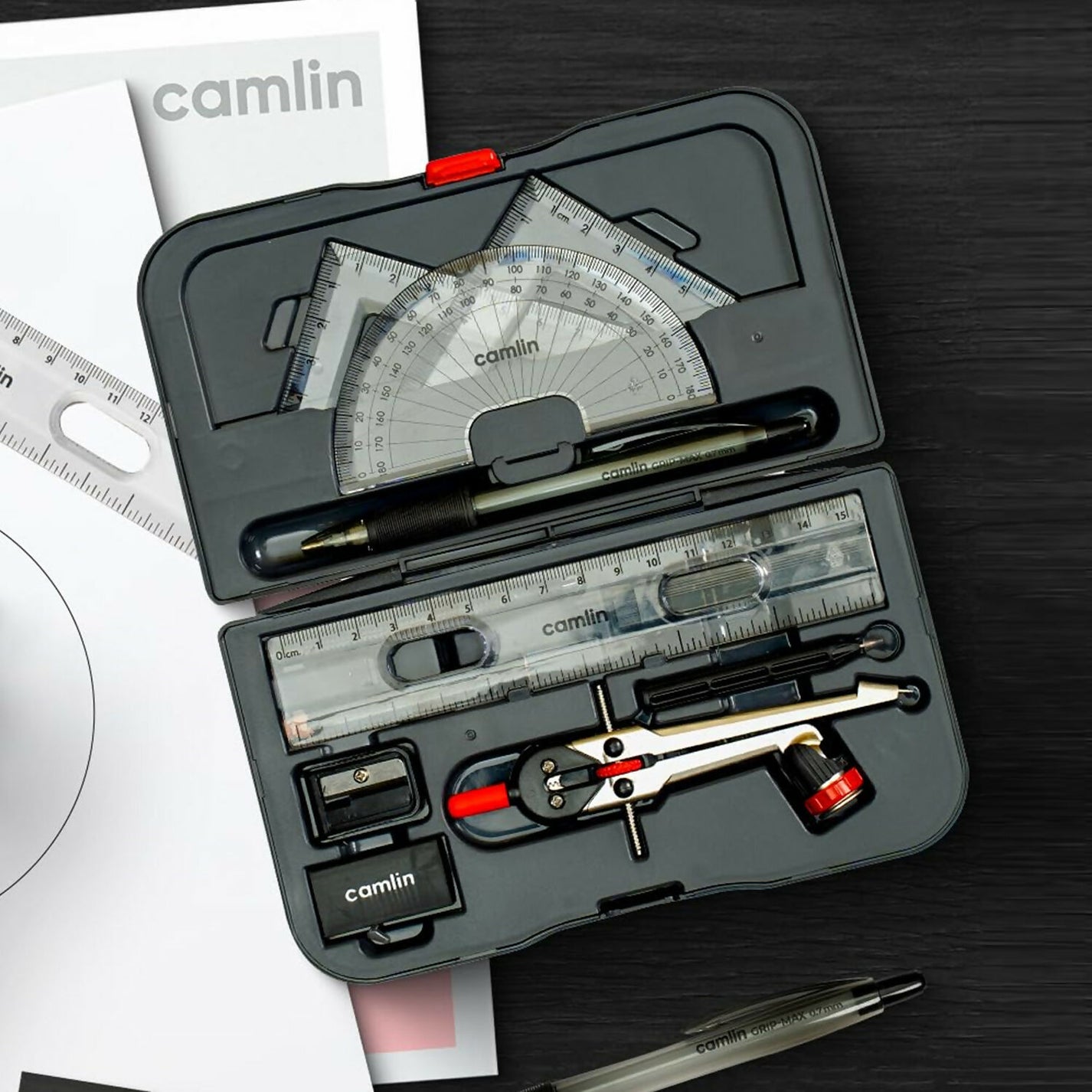 Camlin Scholar Pro Geometry Box – 12-Piece Maths Drawing Instruments S