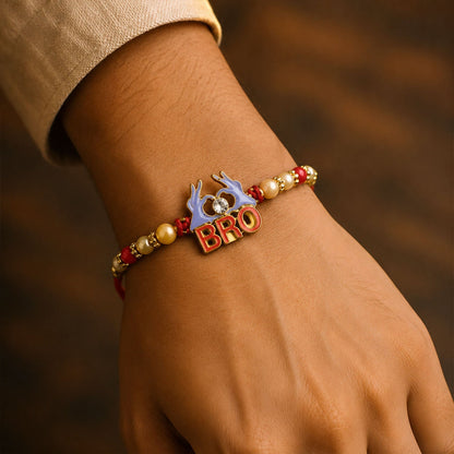 Bro Written Designer Stone-Studded Beaded Rakhi for Brother (10pcs)