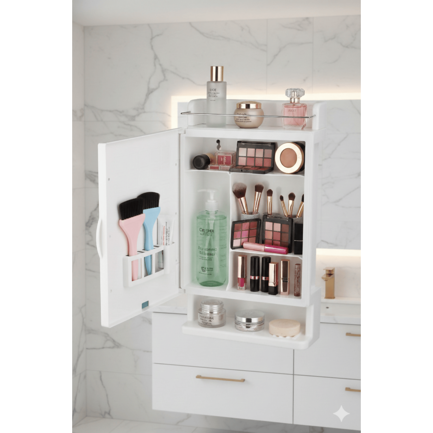 Professional Wall-Mount Makeup Studio With High-Gloss Finish & Mirror