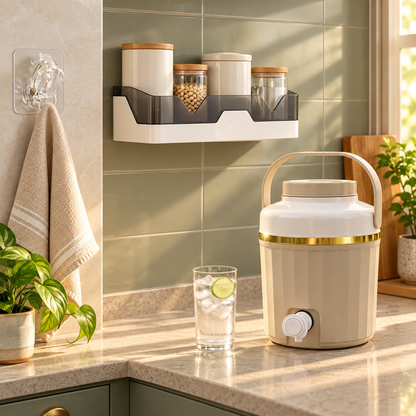 Premium Kitchen & Home Organizer Combo – Water Dispenser, Storage Tray & Transparent Wall Hook