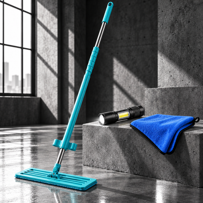 3-in-1 Home Cleaning & Utility Combo – Flat Mop, LED Flashlight & Microfiber Cloth