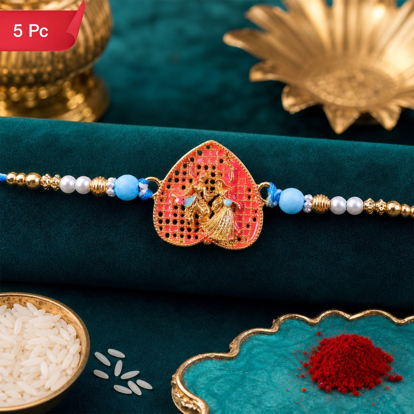 Radha Krishna Designer Rakhi with Pearl Beading (5pcs)