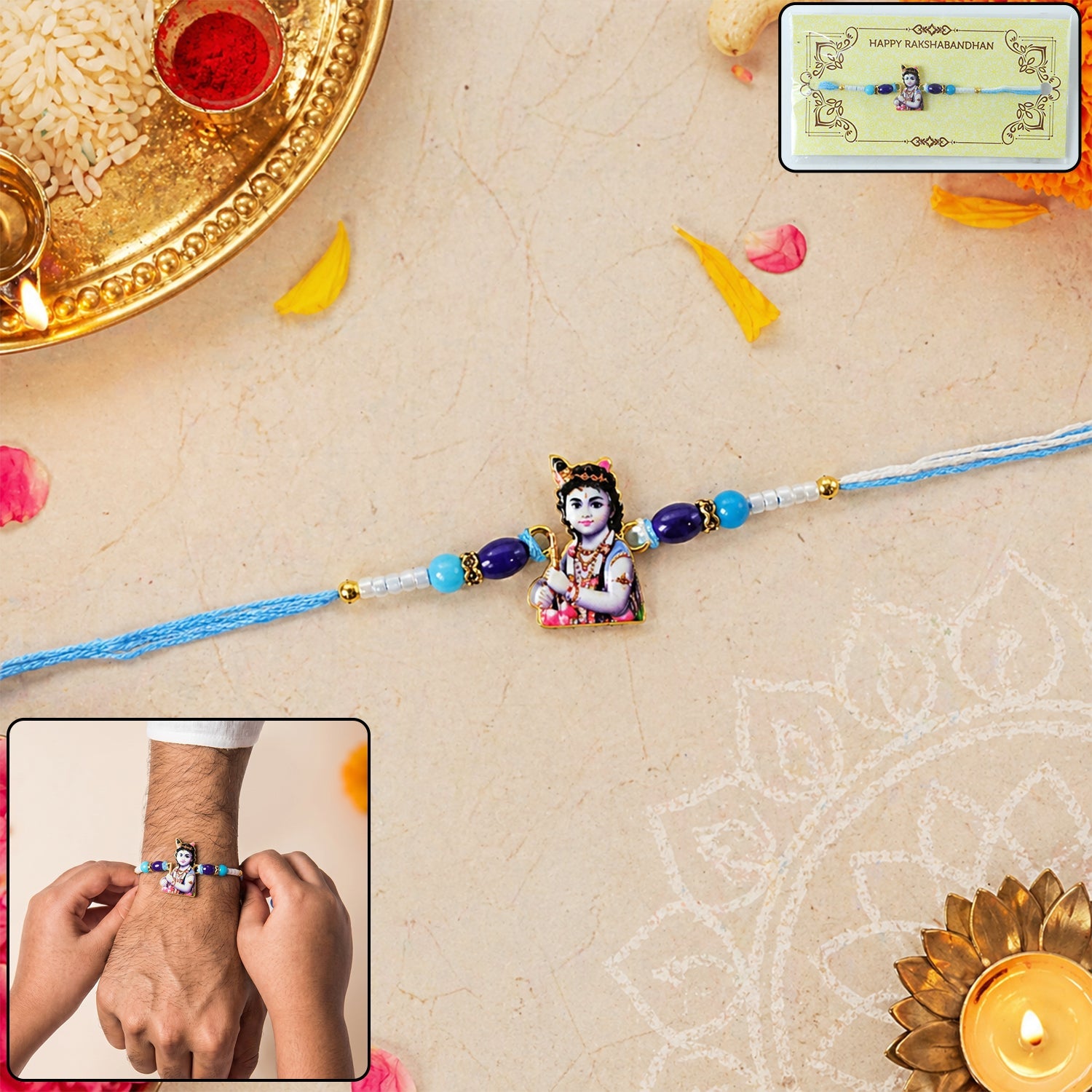 Lord Krishna Rakhi for Raksha Bandhan with Beads Design (5pcs)
