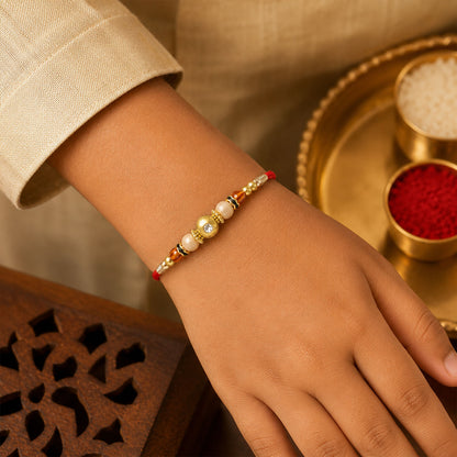 Ornamental Dangle Bhai Bhabhi Rakhi with Beaded Rakhi and Hanging Charm for Gifting