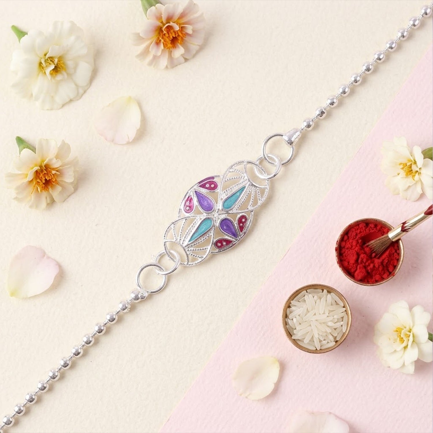 Oval Enamel Stone Charm Chain Bracelet Rakhi for Brother Elegant & Memorable (10pcs)