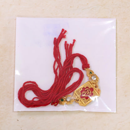 Gold-Toned Radhe with Red Enamel, Crystal Accents & Designer Red Thread