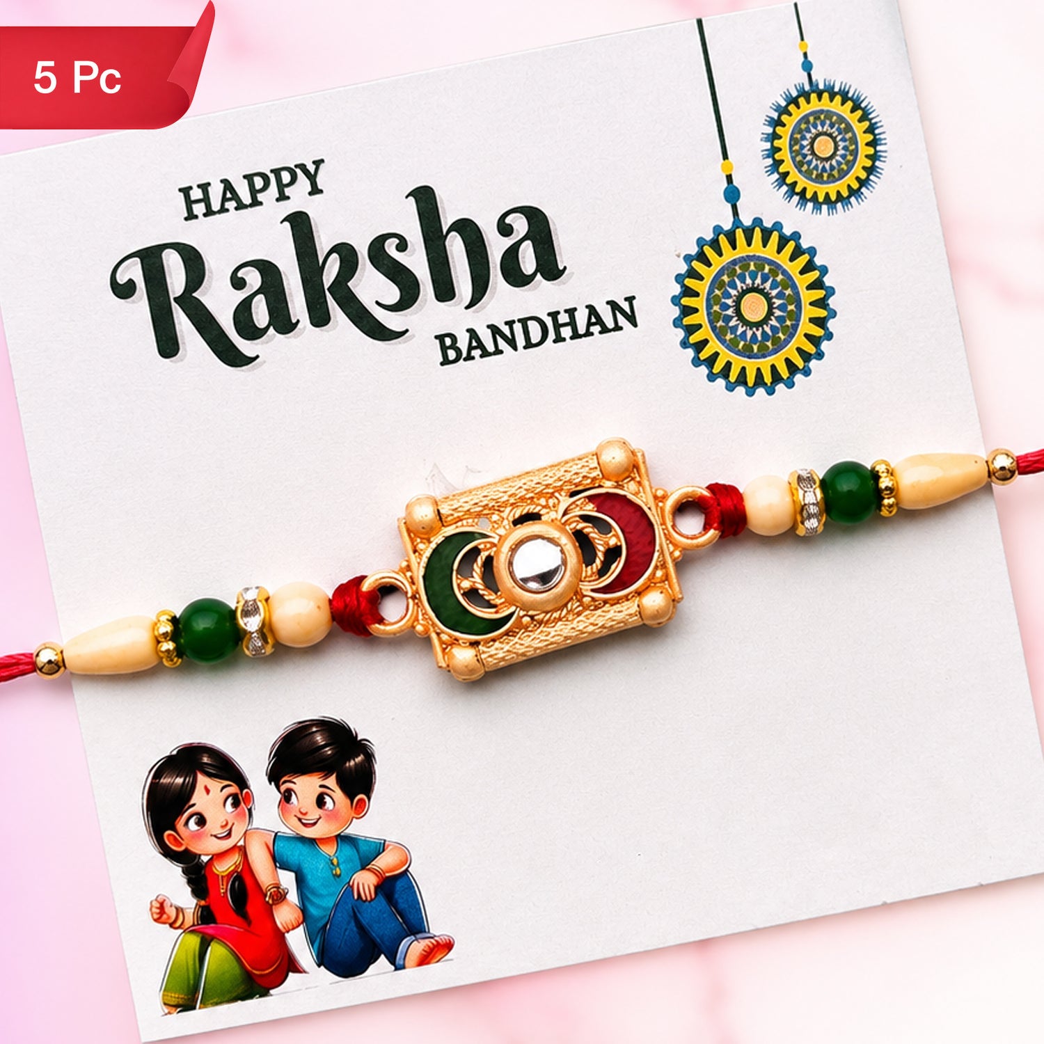 Traditional Meenakari Rakhi Vibrant festive sibling gift (5pcs)