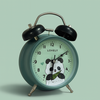 Cute Panda Cartoon Alarm Clock for Kids Bedroom with Twin Bell Sound