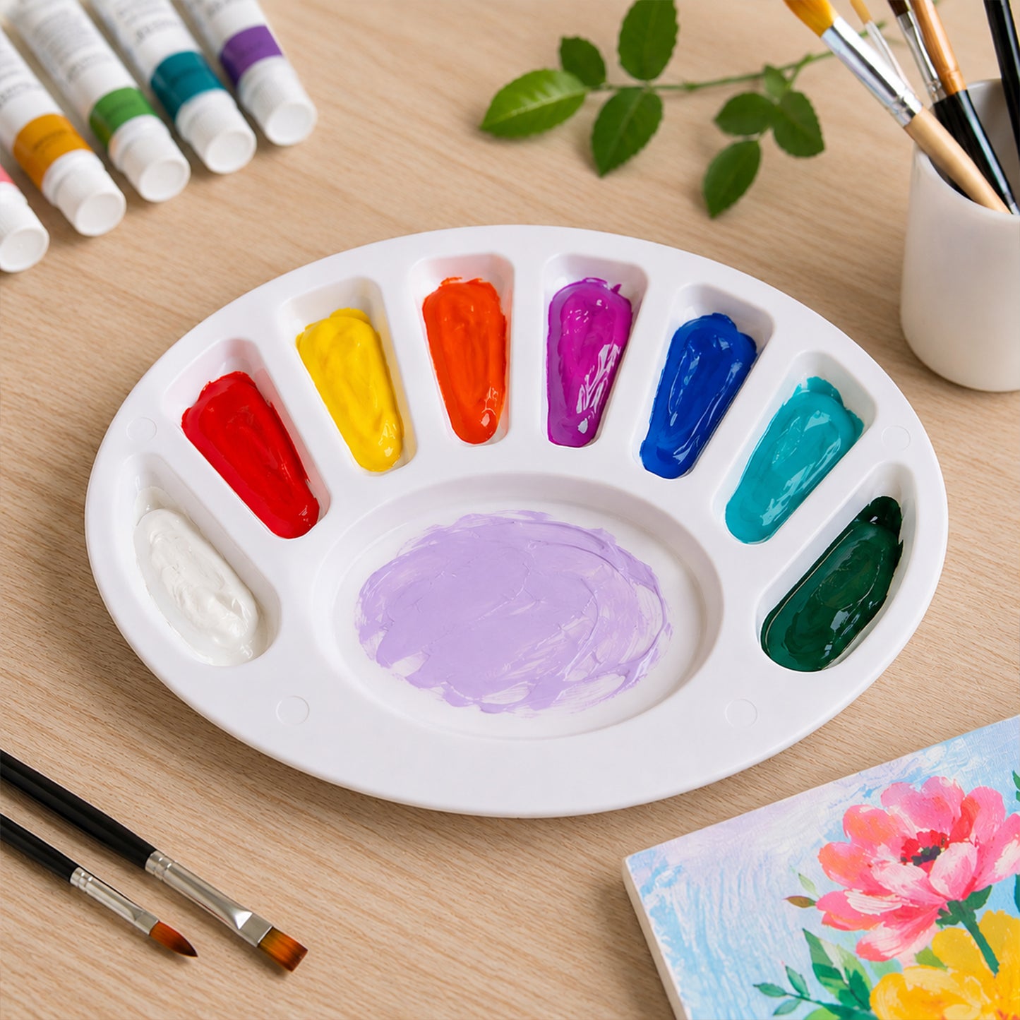 Small Oval Colour Mixing Plate 8 Well Paint Palette for Painting & Colour Blending
