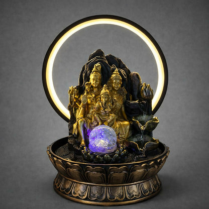 Shiv Parivar LED Water Fountain with Halo Ring Light