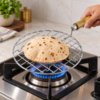 Round Wire Roti and Papad Roaster with Wooden Grip Handle (1 Pc, Big)