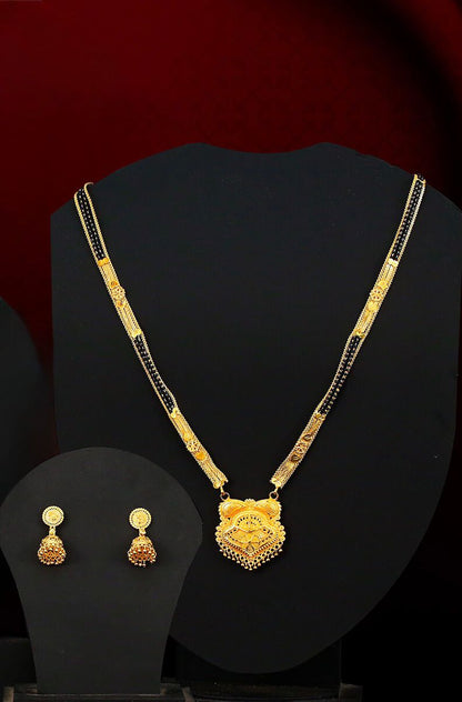 Elegant Golden Mangal Sutra with Matching Earrings