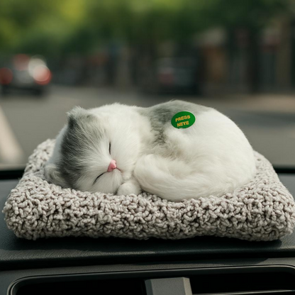 Premium Grey & White Sleeping Cat Dashboard Toy