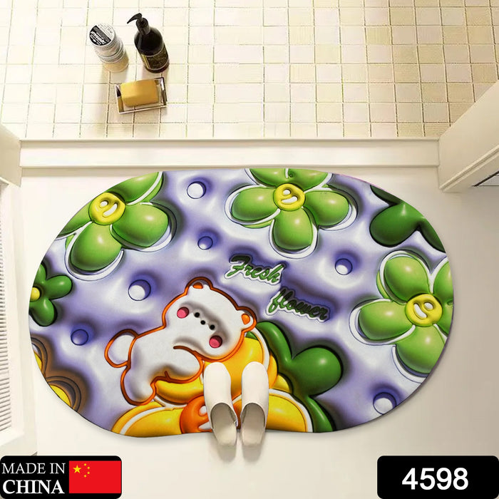 3D Visual Anti-Slip Absorbent Mat New Soft Super Absorbent Floor Mats, Cute Flowers Shower Drying Bathroom Mat