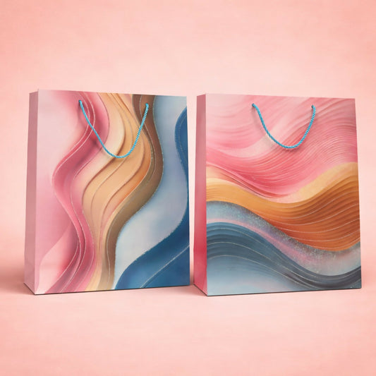 Abstract Wave Design Gift Paper Bag with Handle 1 Piece
