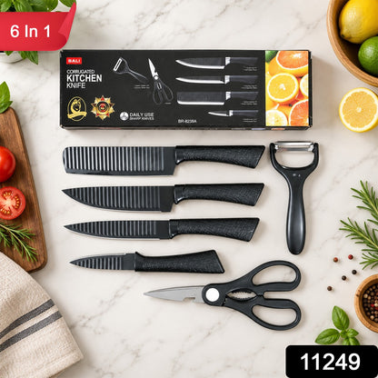 6 in 1 Kitchen Knife Set with Scissors and Peeler for Daily Cooking (6 Pc Set)