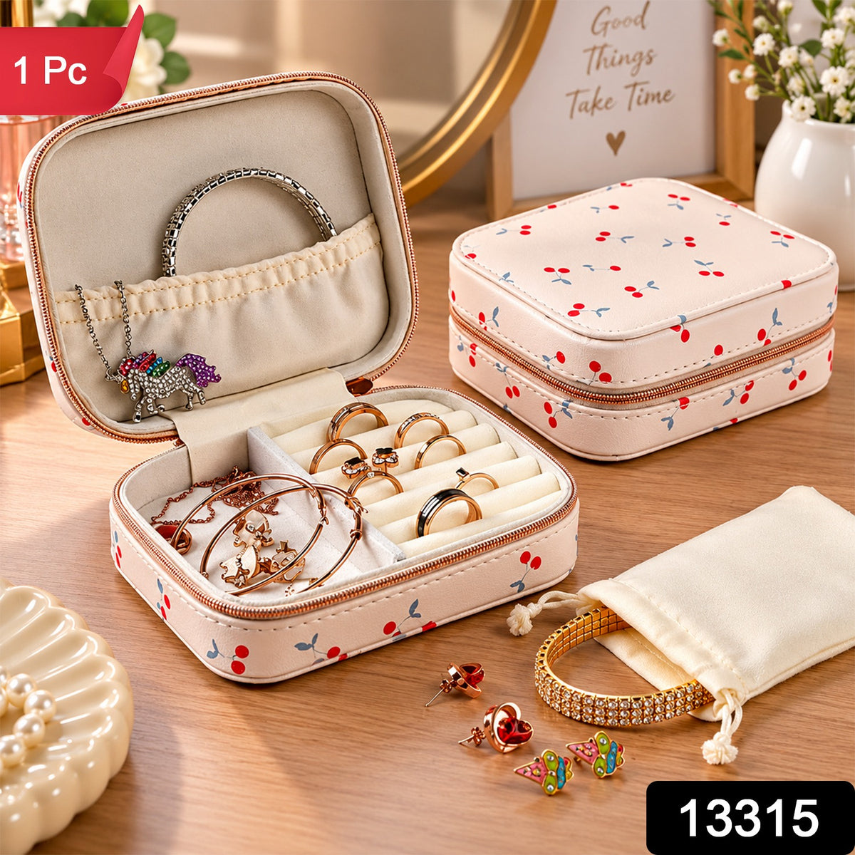 Jewellery Organizer Case with Compartments for Rings and Earrings (1 Pc)
