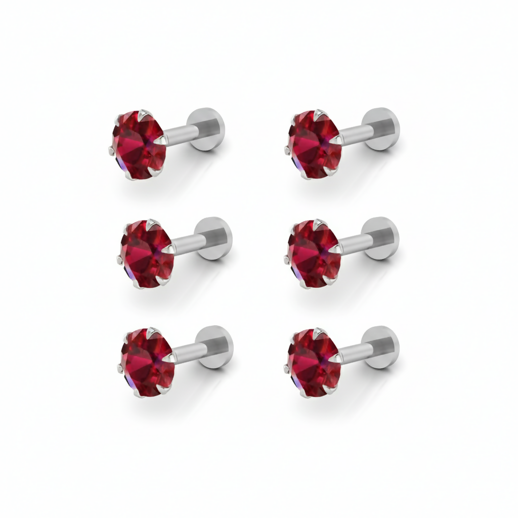 Combo pack of three silver-plated red ruby cubic zirconia nosepin studs