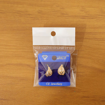 Elegant women’s leaf design stud earrings with sparkling stones in gold-tone