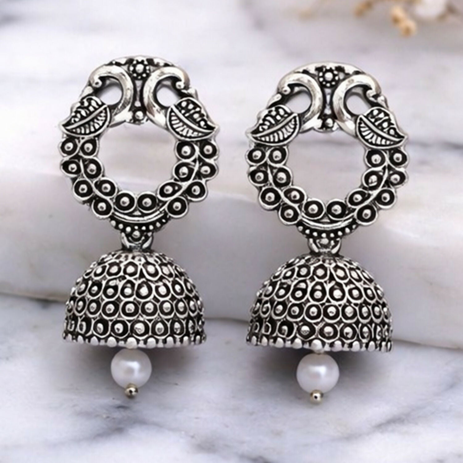 Oxidized Silver Floral Jhumka Earrings for Women – Traditional Ethnic Designer Jewelry