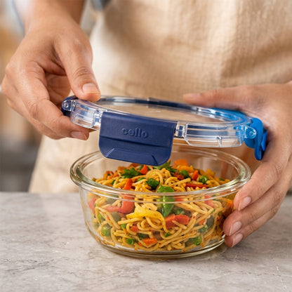 Cello 400ml Round Glass Food Storage Container with Smart Lock Lid (1 Pc)