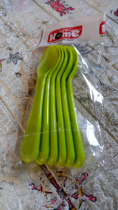 5349 Food Plastic Spoon Set, Plastic Table Spoon Set Plastic Tea Spoon, Coffee with ABS Plastic, Heat-Resistant Spoon (6 Pc Set )