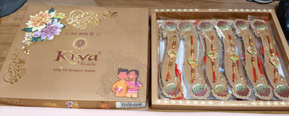 Traditional Rudraksha & Meenakari 12 Pcs Rakhi – Ethnic Design with Red Thread & Golden Beads