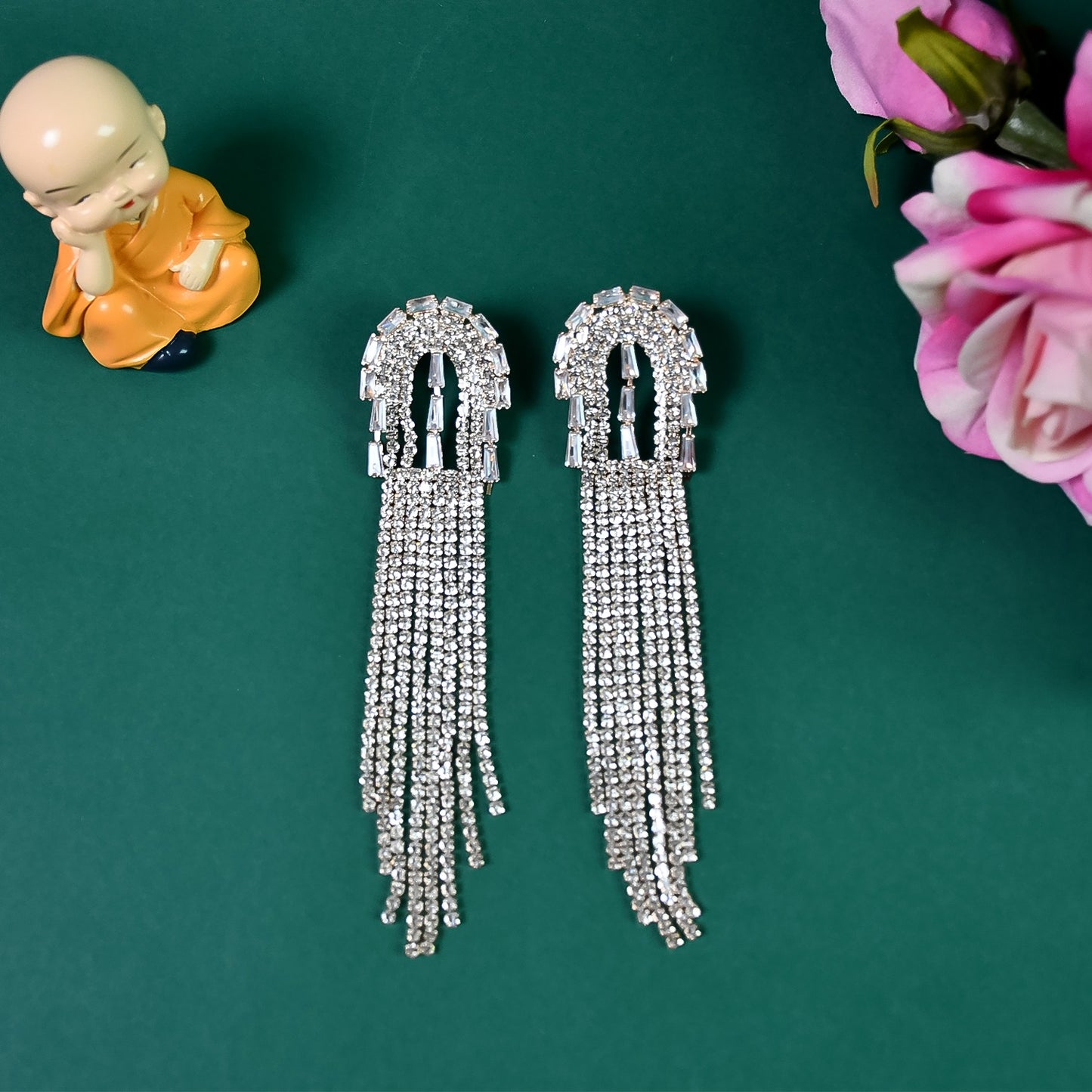 Tassel Crystal Fringe Rhinestone Studded Dangle Earrings Alloy Tassel Earring