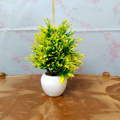 Artificial Yellow Green Bonsai Tree Plant in White Ceramic Pot Home Office Décor