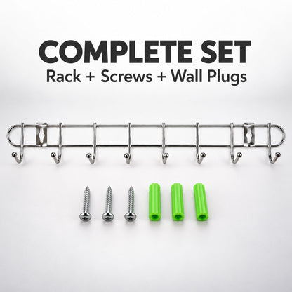 Steel Wall Mount Hanger Rack with 8 Rounded Hooks (1 Pc, Approx. 47 cm)