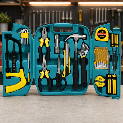 27 Pcs Home Repairing Tool Kit with Hammer Pliers Screwdrivers and Case (1 Set)