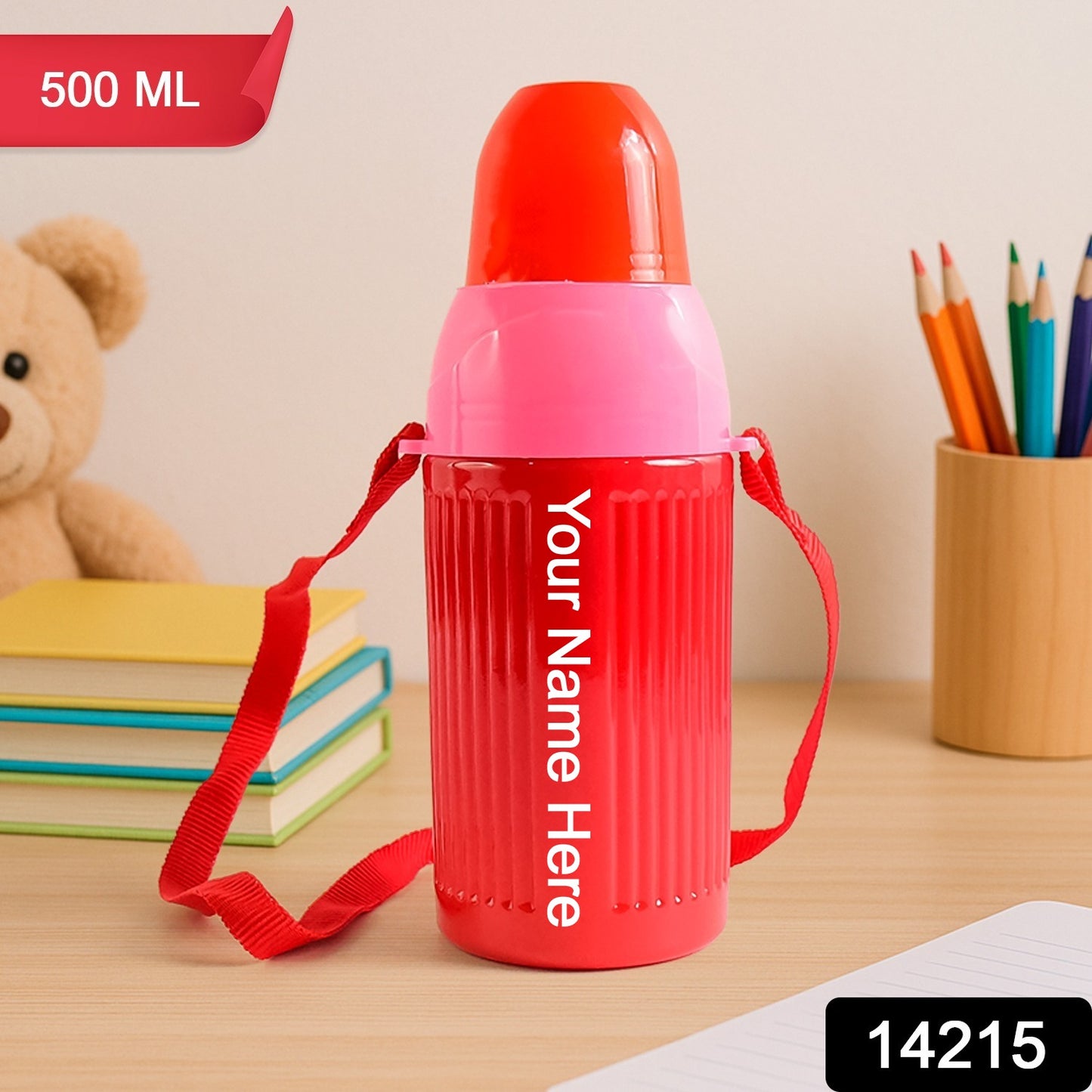 Colorful insulated water bottles for kids in red and pink