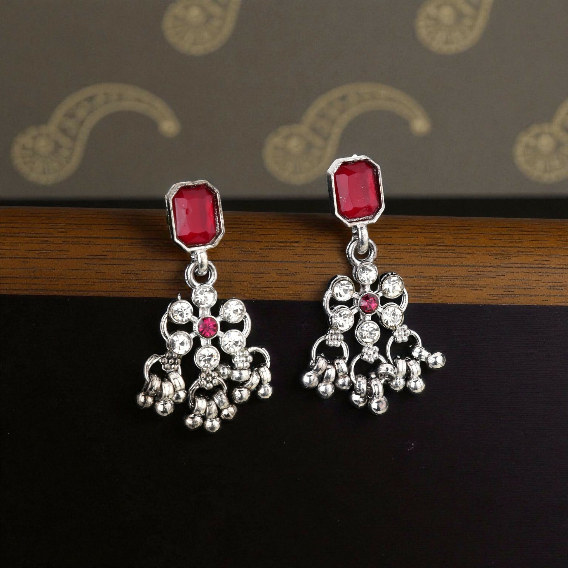 Oxidized Silver Green-Pink Rectangular Stone Choker