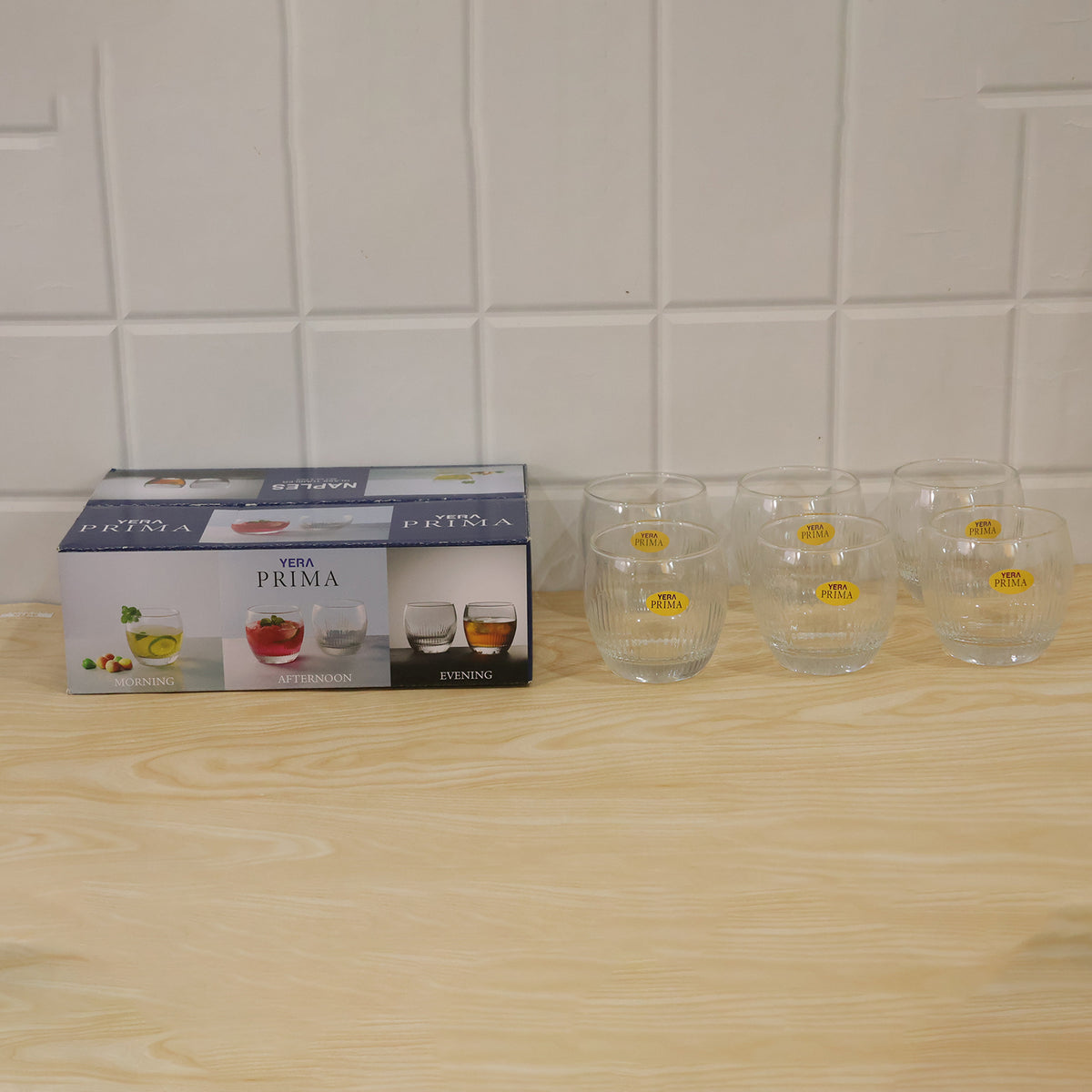 Yera Prima Naples Ribbed Glass Tumbler Set for Water and Juice (6 Pc)